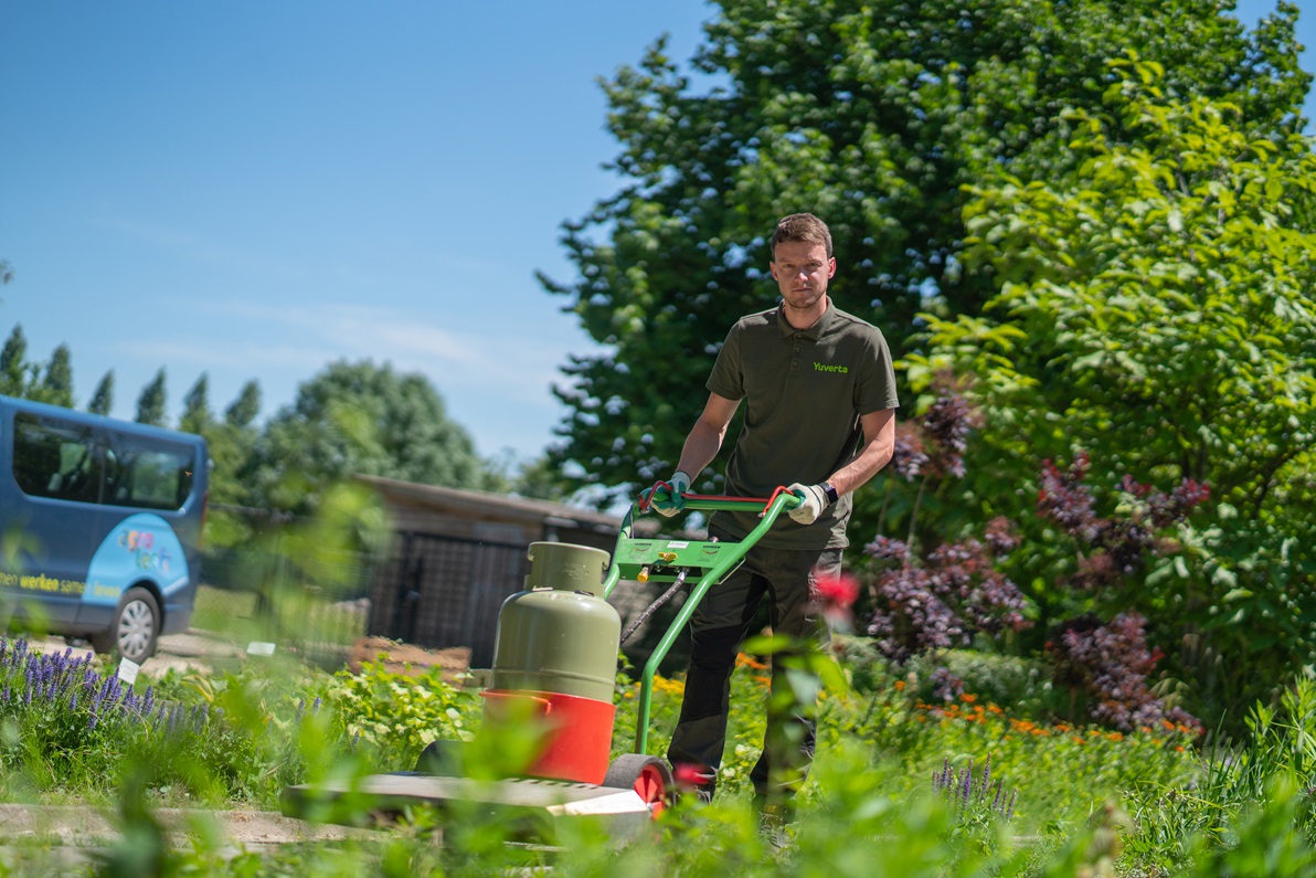 Docent leidt groep lachende studenten in klaslokaal
