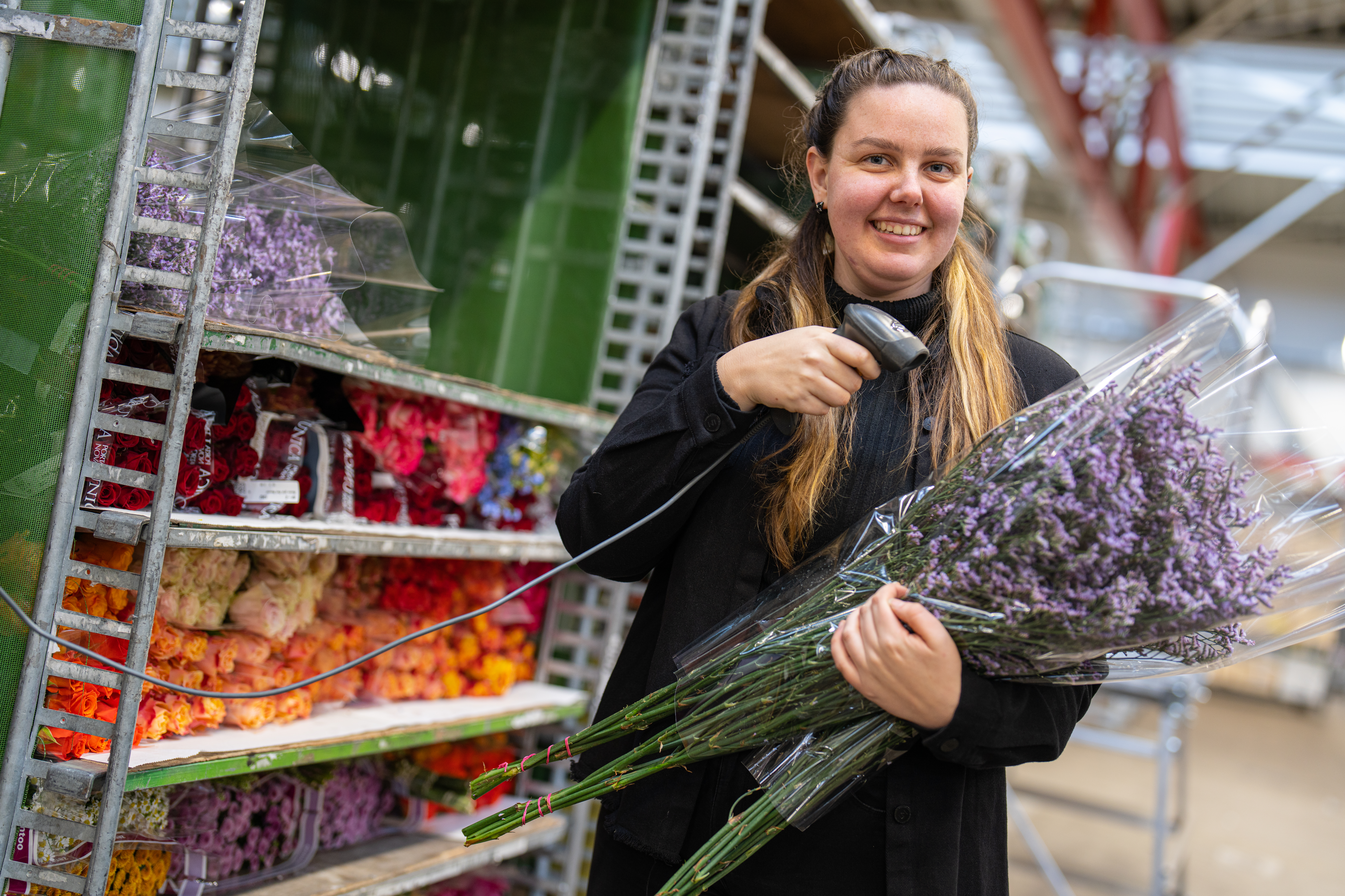 Een student bloemenverkoop