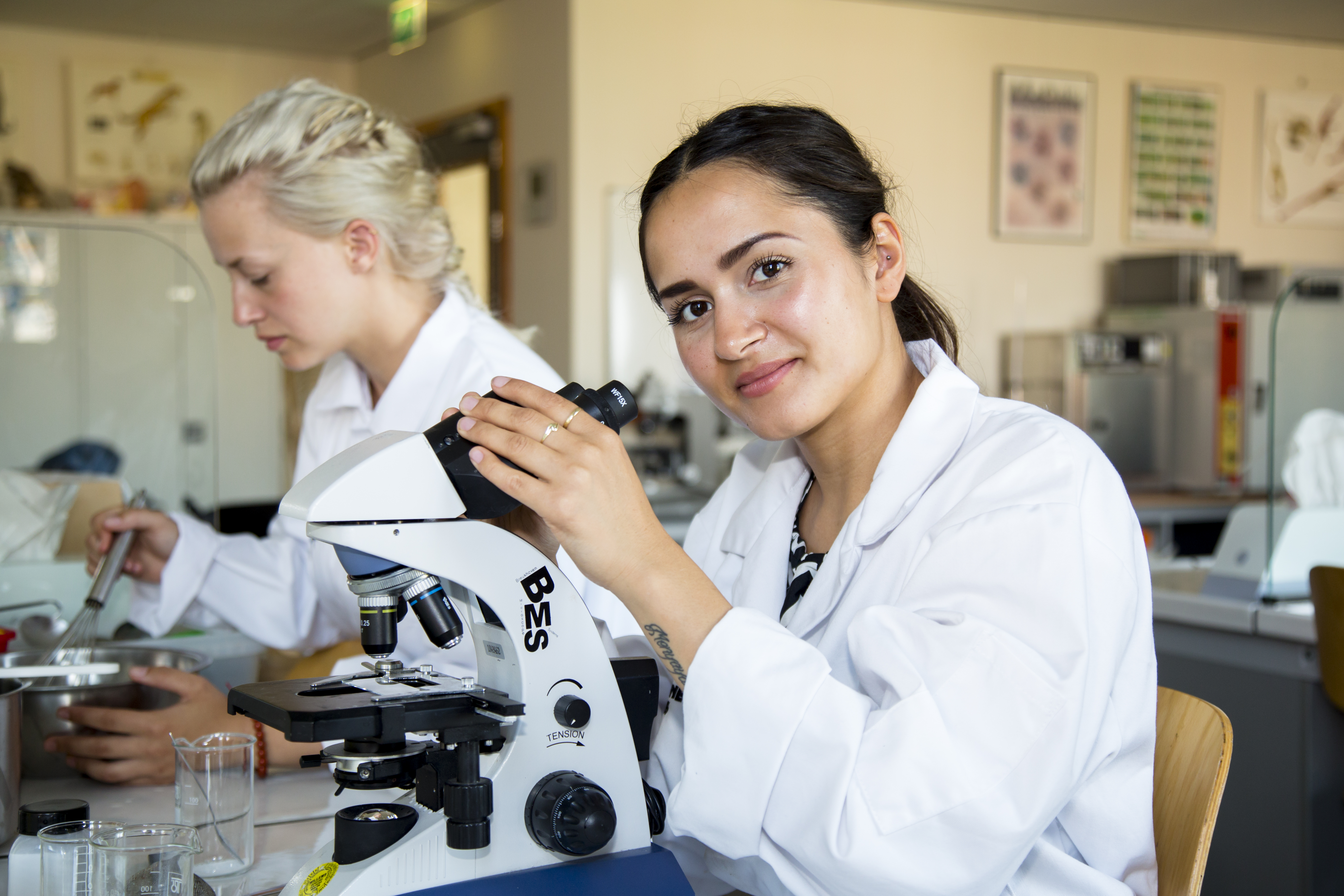 Studenten werken met microscopen