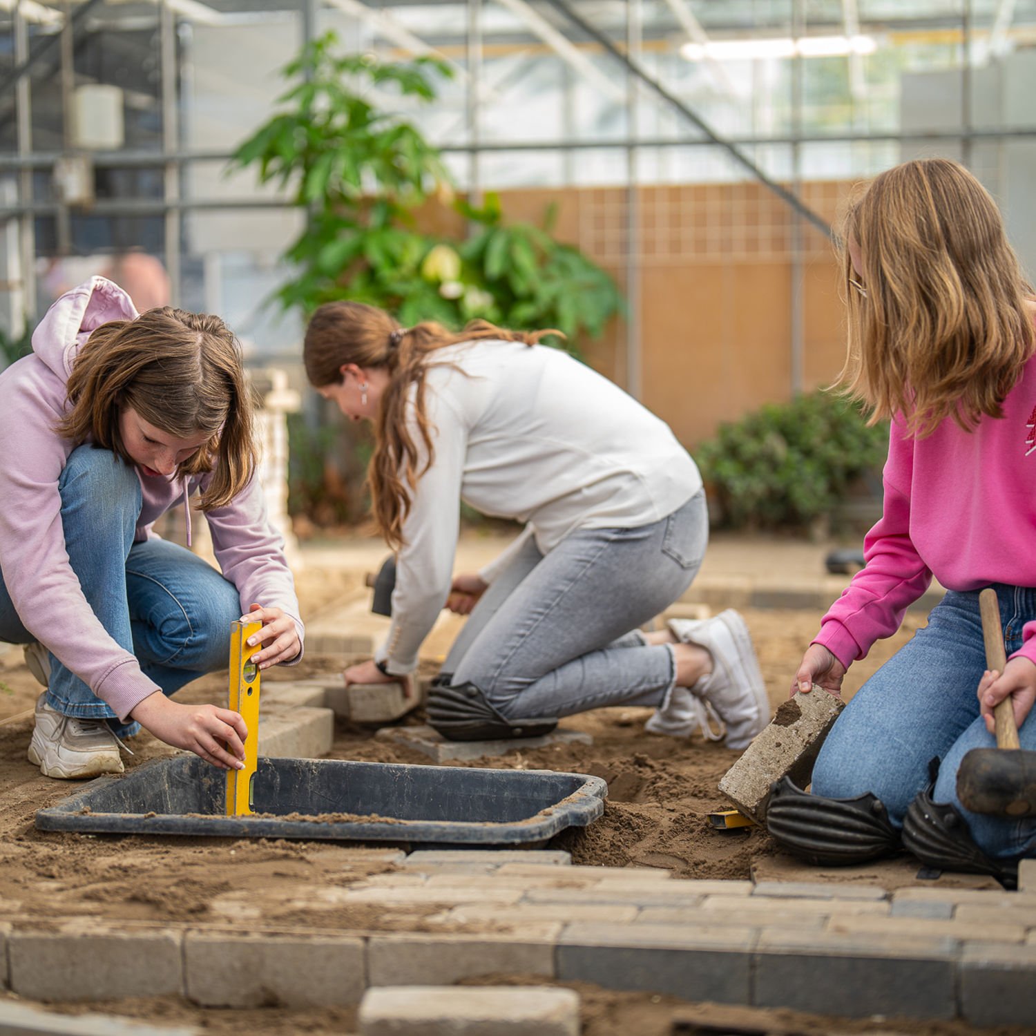 Docent leidt groep lachende studenten in klaslokaal